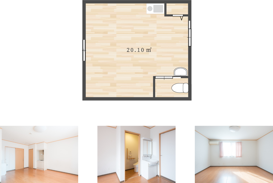 住まいる万倍の部屋のタイプは２つ。こちらはAタイプです。Bタイプより少し広めの作りです。